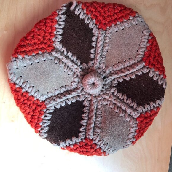 Vintage Knitali Crochet Wool Leather Newsboy Cap - Made in Italy - Picture 3 of 8